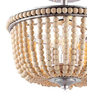Allie 14" Wood Beaded/Metal LED Flush Mount - JONATHAN Y